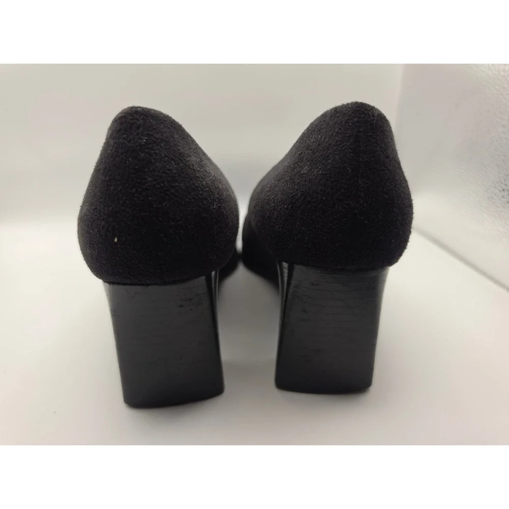 Liz Claiborne Black Suede Block Heel Pumps Square Toe Loafer Heels Womens 8M